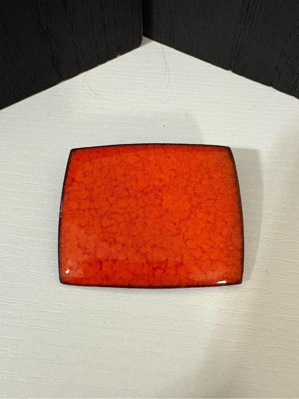Brondsted denmark vintage ceramic bright orange enameled brooch pin 2” modernist